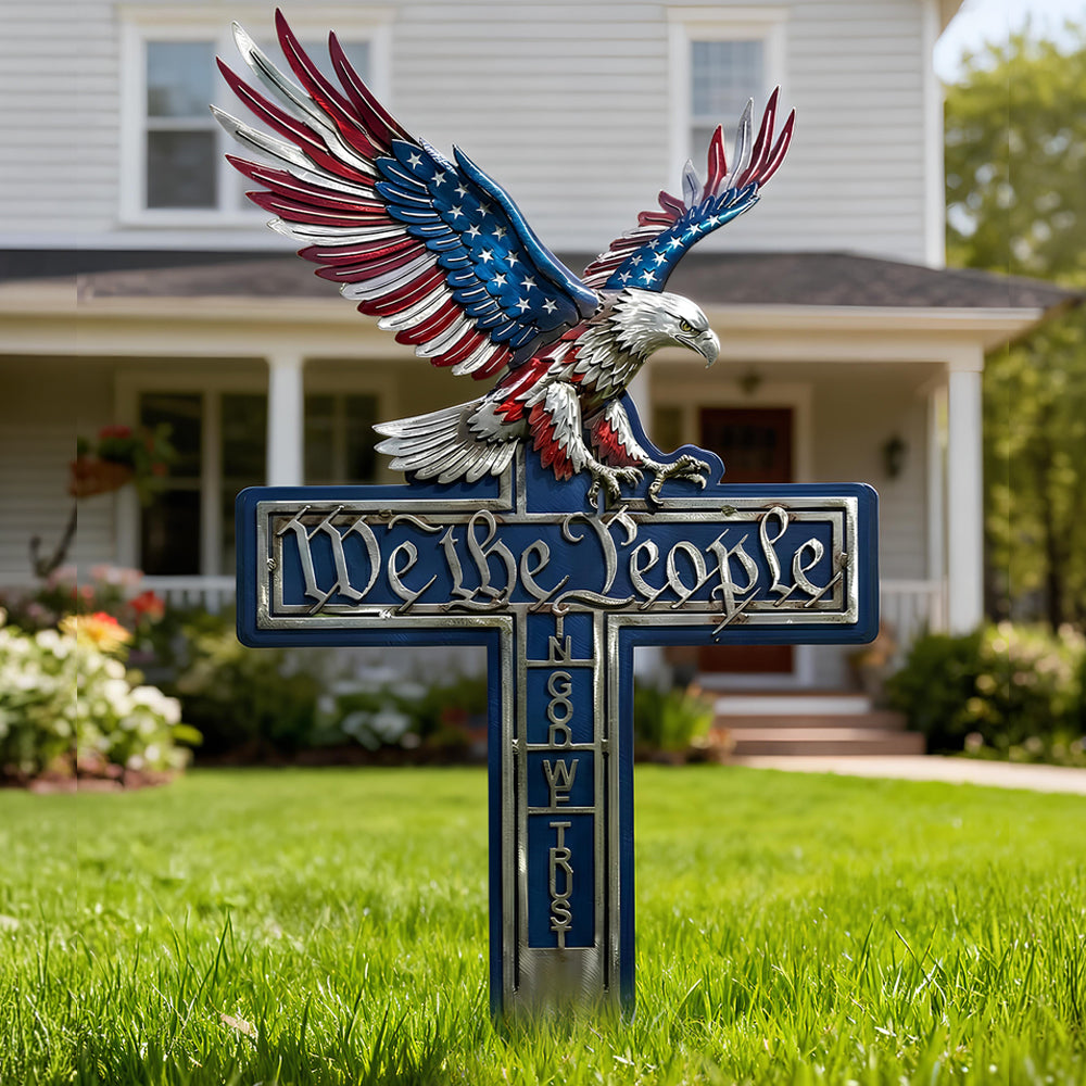 Fierce Eagle On Cross Metal Sign - Gifts For American Christians 02qhdt250226 - Metal Signs - GoDuckee