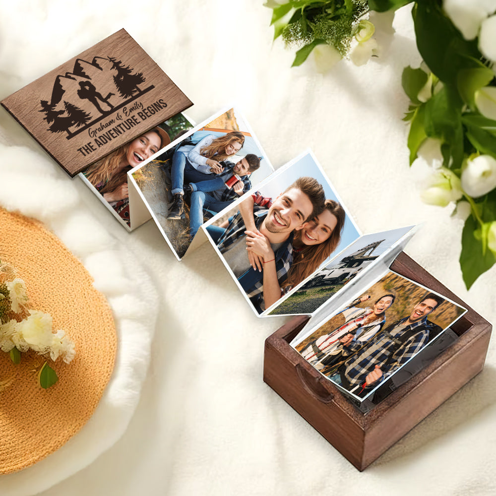 Personalized Gifts For Couple Wooden Photo Box The Adventure Begins - Wooden Photo Box - GoDuckee
