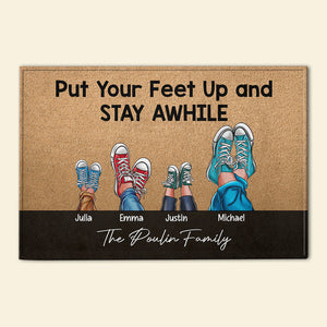 Put Your Feet Up And Stay Awhile, Gift For Family, Personalized Doormat, Sneakers Family Doormat 03QHHN131223TM - Doormat - GoDuckee