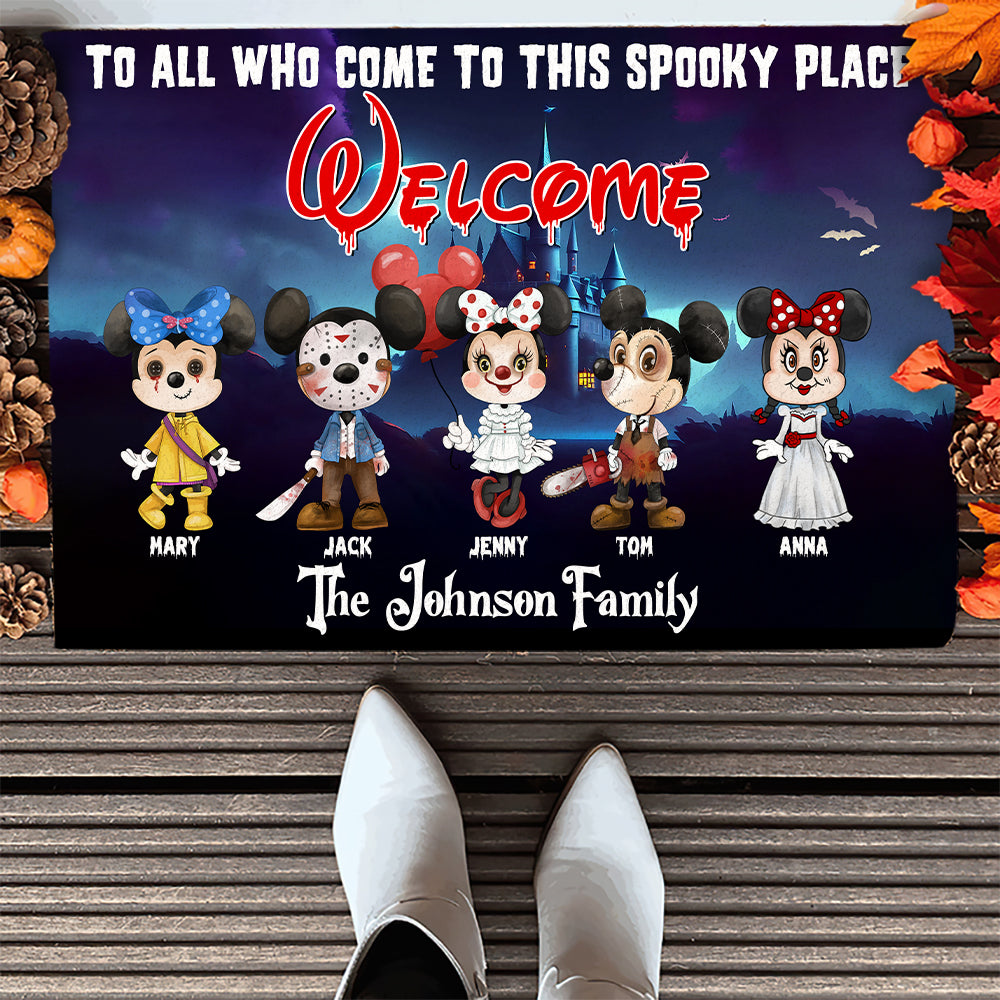 Welcome To All Who Come To This Spooky Place Personalized Door Mat 02PGTN170823HH, Gift For Family - Doormat - GoDuckee