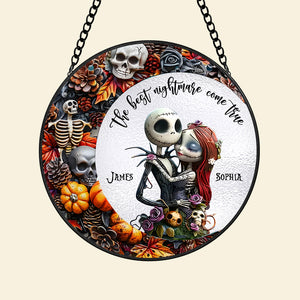 Personalized Halloween Gifts For Couple Stained Glass Ornament 03naqn210824 Skull Couple - Ornament - GoDuckee