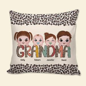 Grandma's Little Kids Personalized Square Pillow With Leopard Pattern, Gift For Grandma - Pillow - GoDuckee