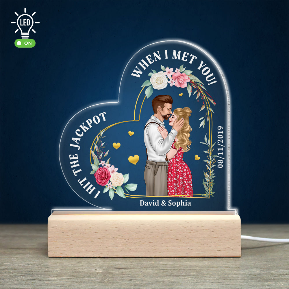 I Hit The Jackpot When I Met You! Personalized Led Light- Gift For Couples- Newly Wedding Couple Led Light - Led Night Light - GoDuckee