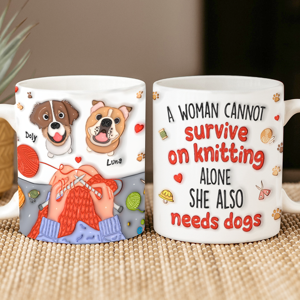 Personalized Gifts For Knitting Dog Lady Coffee Mug, Cute Inflated Effect 02qhpu060924 - Coffee Mug - GoDuckee