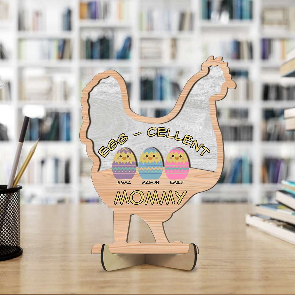 Personalized Gifts For Mom Wood Sign Egg-Cellent Mommy - Wood Signs - GoDuckee