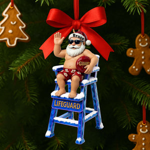 Caricature Beach Santa Lifeguard Ornament - Personalized Christmas Gifts For Beach Lifeguard 04OHLU210825 - Ornament - GoDuckee