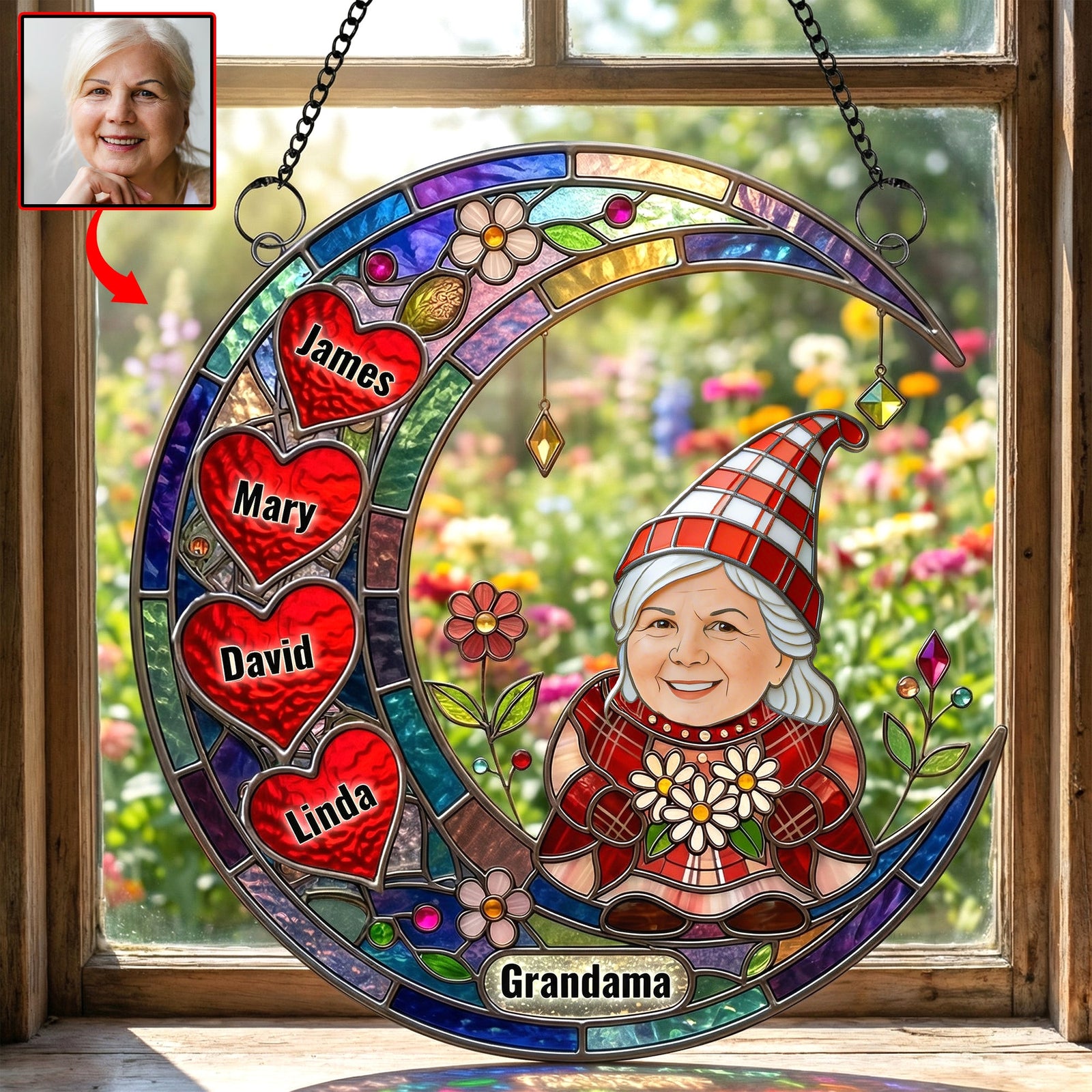 Custom Photo Gnome Grandma Suncatcher Ornament - Personalized Gifts For Grandma 01nadh020426-Homacus