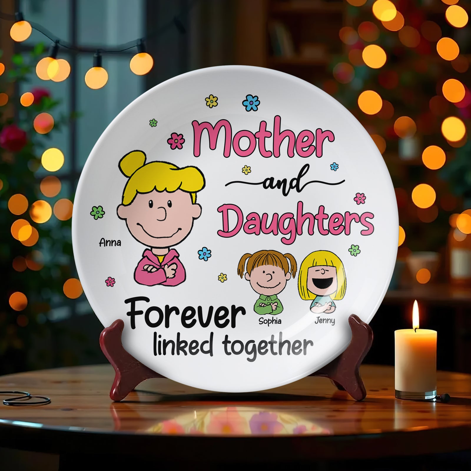 Personalized Gifts For Mom Ceramic Round Plate 03totn080325hh Mother And Daughters Forever Linked Together - Ceramic Round Plate - GoDuckee