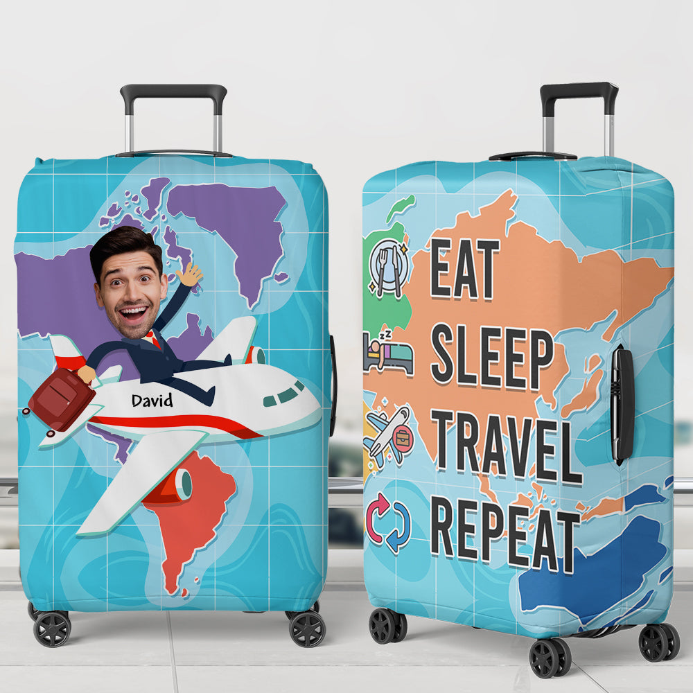 Custom Photo Gift For Friends Luggage Cover, Eat Sleep Travel Repeat 06TOQN150724 - Luggage Covers - GoDuckee