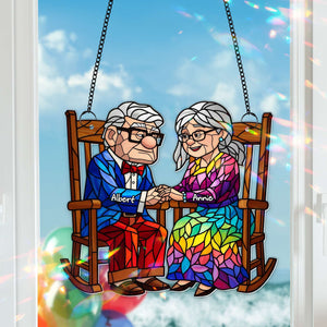 Old Couple On the Porch Suncatcher - Personalized Gifts For Couples 01TOLU190725 - Ornament - GoDuckee