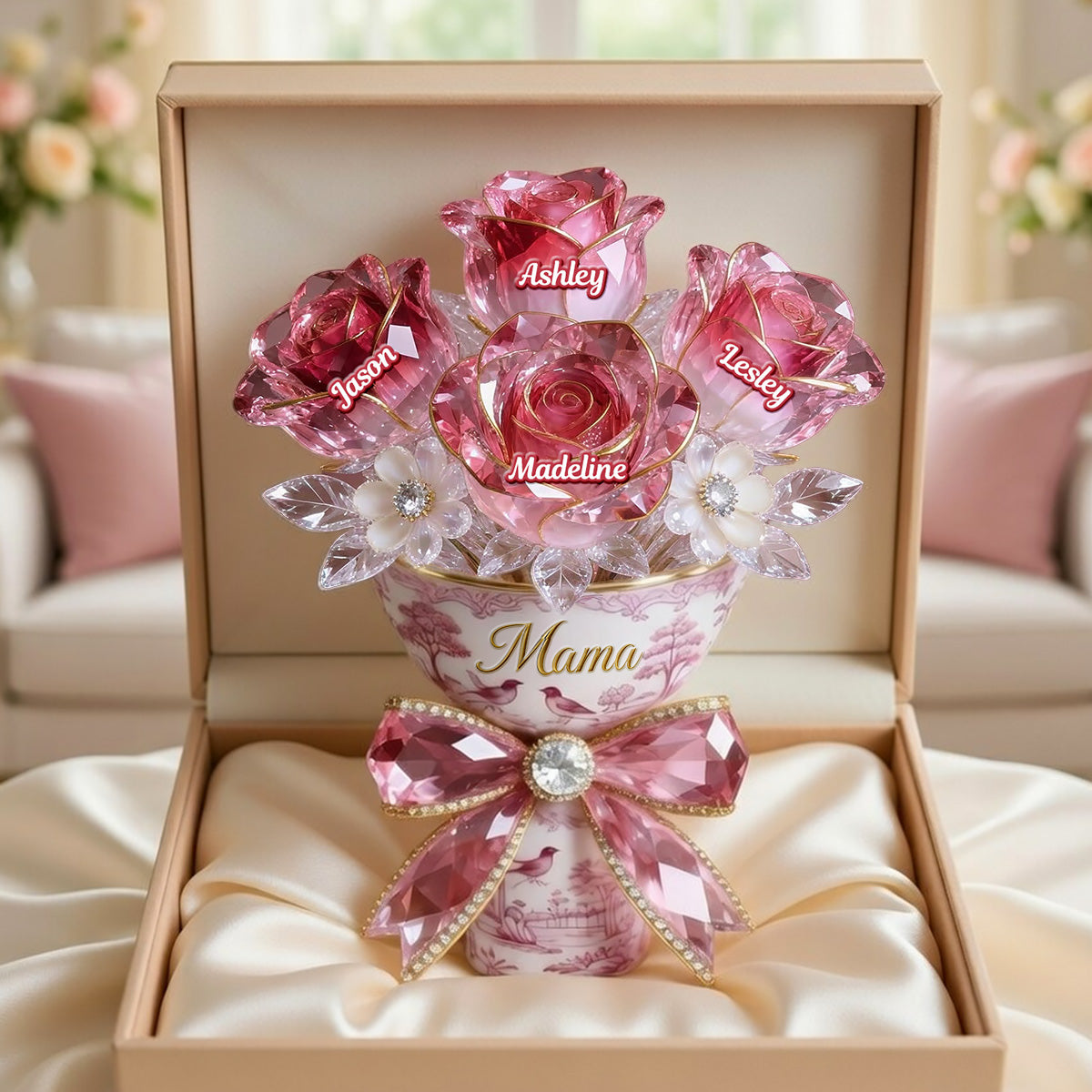Toile de Jouy Flower Bouquet Mom Acrylic Plaque - Personalized Gifts For Mother's Day Plaque 03PGMG140326 - Shaped Plaques - GoDuckee