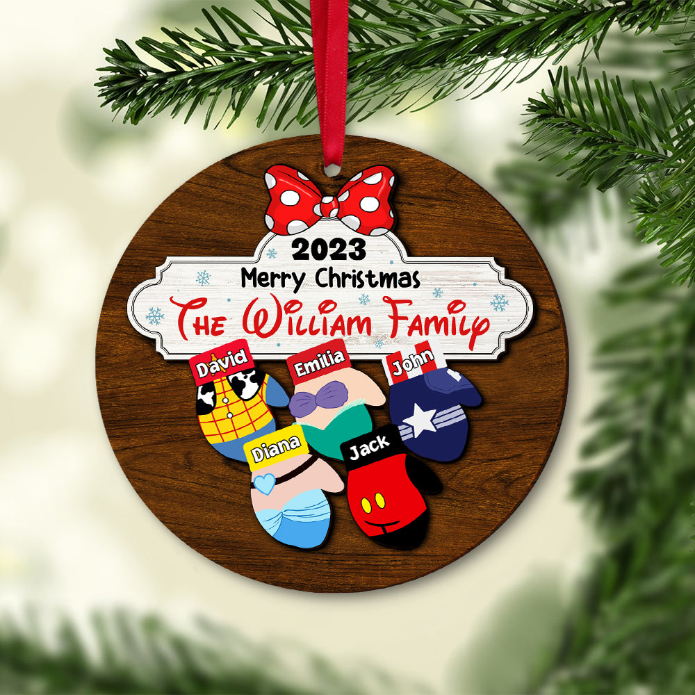 Merry Christmas, Personalized Family Mittens 02NATN301023 Wood Ornament, Gift For Christmas - Ornament - GoDuckee