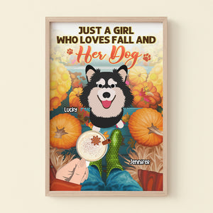 Just A Girl Who Loves Fall And Her Dog, Gift For Dog Lover, Personalized Light Picture Frame, Pumpkin Dog Light Frame - Poster & Canvas - GoDuckee