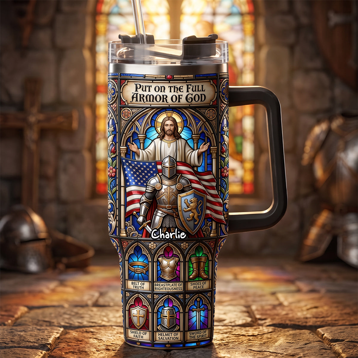 Full Armor Of God 40oz Tumbler With Handle - Personalized Gifts For Christians 04padh290626 - Tumbler Cup - GoDuckee