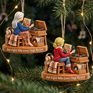 Vinyl Record Girl Wood Effect Ornament, Personalized Gifts For Vinyl Records Lovers 02qhta141026