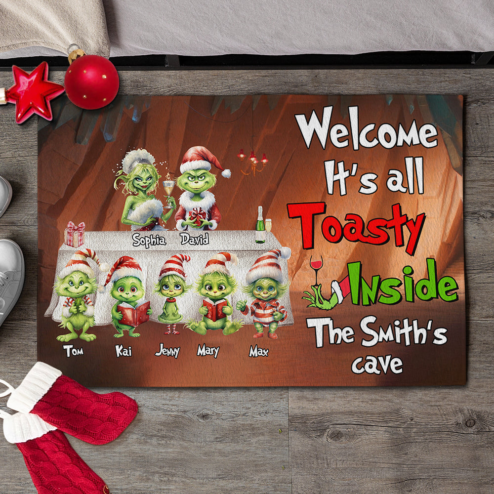 It's All Toasty Inside, Personalized Green Monster Family Door Mat GO1DOR-01HTTN051023, Christmas Gift For Family - Doormat - GoDuckee