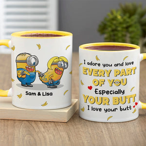 Personalized Gifts For Couple, Yellow Accent Mug, Cute Couple Touching Butt 03humh100724 - Coffee Mug - GoDuckee