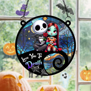 Personalized Gifts For Couple Suncatcher Hanging Ornament, Skull Couple Sitting Together 04NATN060824 - Ornament - GoDuckee