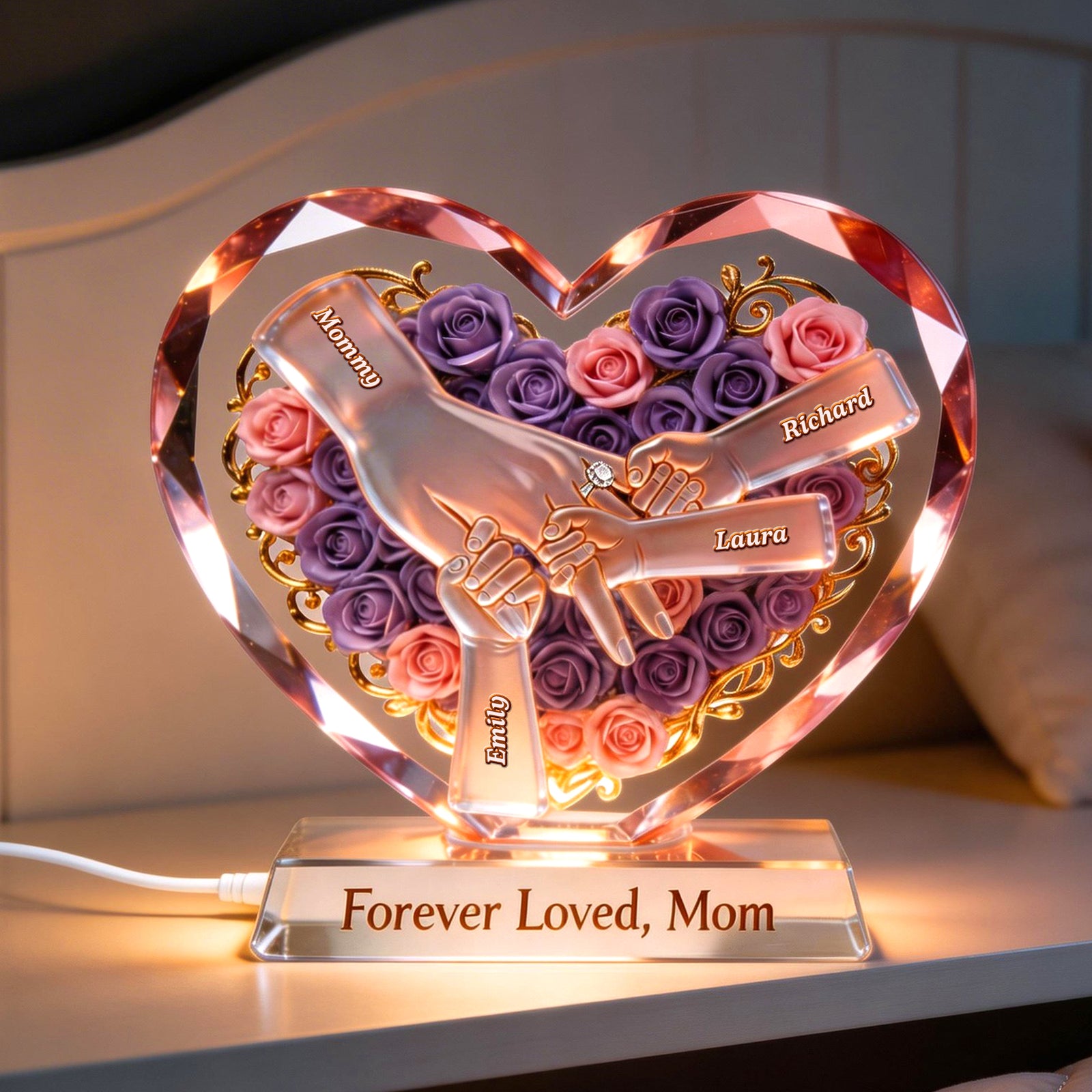 Hand Of Love Acrylic Light Box - Personalized Gifts For Mother's Day 02NAQN150426 - Light Box - GoDuckee