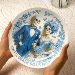 Skull Couple Ceramic Round Plate - Personalized Gift For Couple 04OHTN190625 - Ceramic Round Plate - GoDuckee