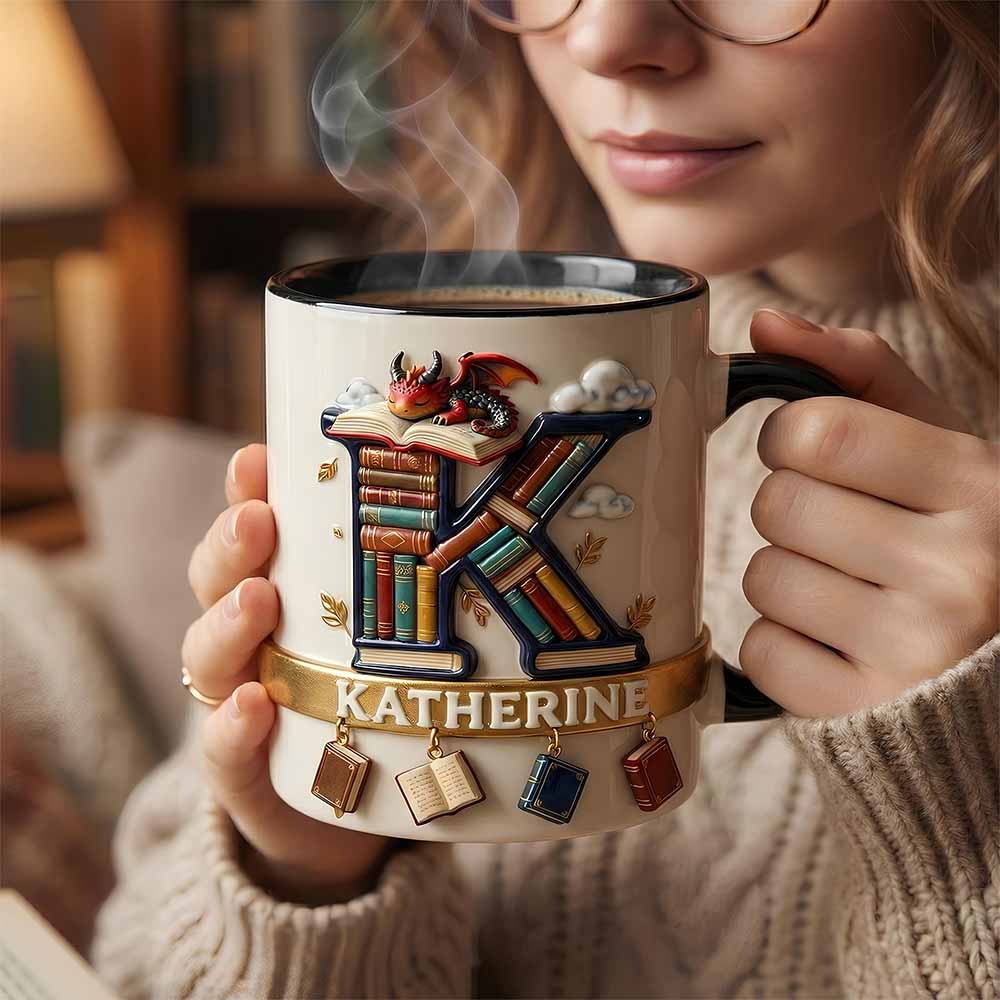 Vintage Book Dragon Alphabet Initial Letter Accent Mug, Personalized Gifts For Book Lovers 02qhdt231225 - Coffee Mug - GoDuckee
