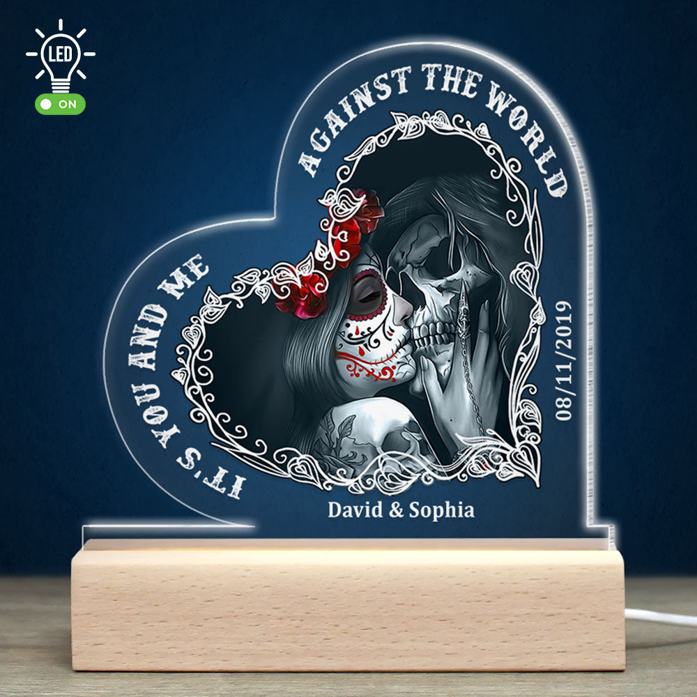 Against The World-Gift For Couple-Personalized 3D Led Light-Skull Couple Led Light - Led Night Light - GoDuckee
