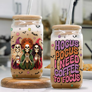 Personalized Gifts For Horror Fans Glass Can, I Need Coffee To Focus 03qhtn310824 - Glass Can - GoDuckee