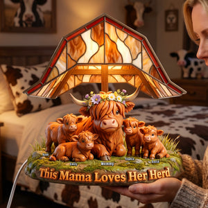 Highland Cow Herd Mama Acrylic Light Box - Personalized Gifts For Mom 02NAQN130426 - Light Box - GoDuckee