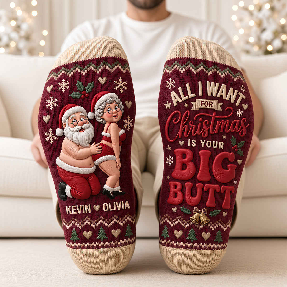 Playful Senior Couple Christmas Socks - Personalized Christmas Gifts For Couple 07todt280926 - Socks - GoDuckee