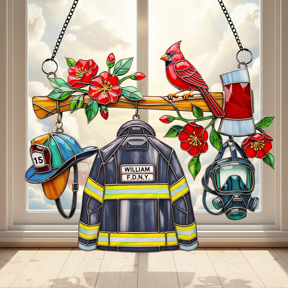 Firefighter Heaven Suncatcher Ornament Personalized Gifts For Firefighter 05OHDT040925 - Ornament - GoDuckee