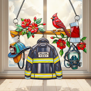 Firefighter Heaven Suncatcher Ornament Personalized Gifts For Firefighter 05OHDT040925 - Ornament - GoDuckee