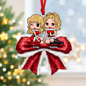 Personalized Gift For Besties, Christmas Besties Coquette Bow Acrylic Ornament 02NAPU180924HH - Ornament - GoDuckee