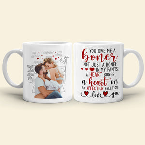 You Give Me A Boner, Custom Couple Photo Coffee Mug, Funny Gift For Couple, Valentine's Gifts - Coffee Mug - GoDuckee