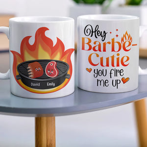 Couple BBQ Hey Barbe-Cutie You Fire Me Up, Personalized Coffee Mug, Funny Couple BBQ Party, Gift For Her/Him - Coffee Mug - GoDuckee