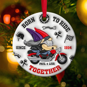 Personalized Gifts For Biker Couple, Happy Gnome Couple Riding Motorcycle 02QHPU150824 - Ornament - GoDuckee