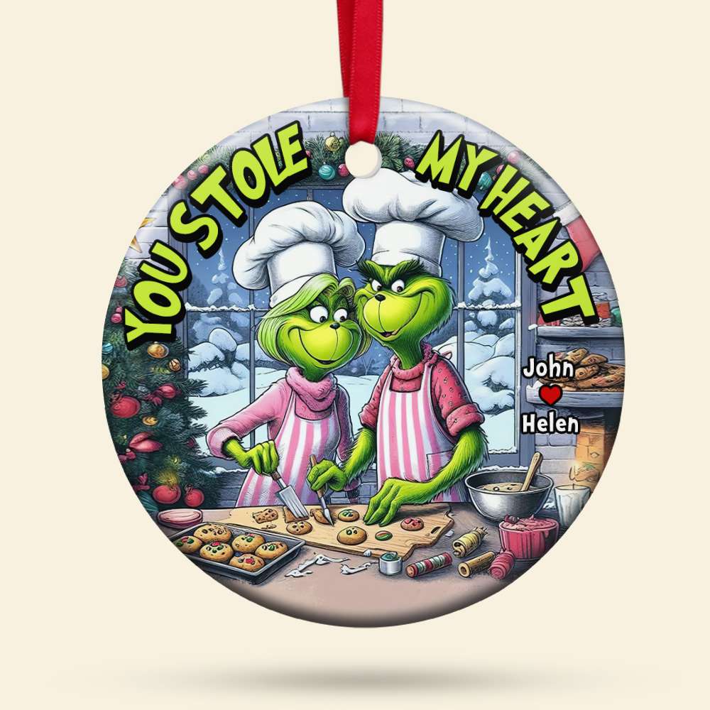 You Stole My Heart, Couple Gift, Personalized Ceramic Ornament, Green Couple Ornament, Christmas Gift 03HUHN251123 - Ornament - GoDuckee