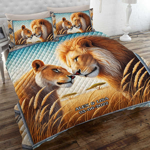 Personalized Gifts For Couple Quilt Bed Set, Romantic Lion Couple King & Queen 01QHMH251224 - Blanket - GoDuckee