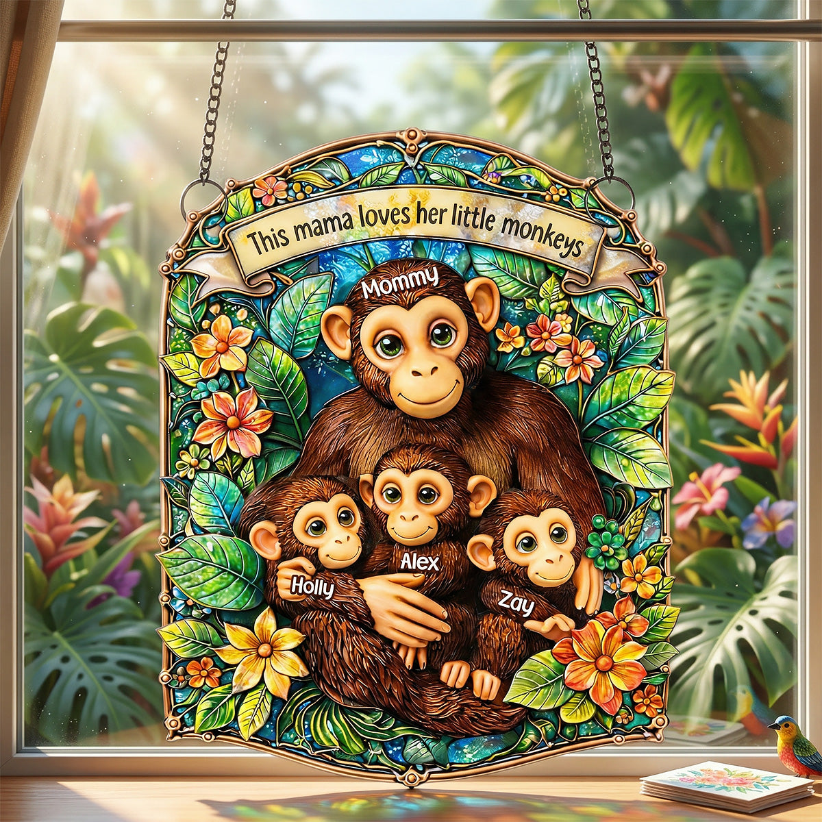 Monkey Mom Suncatcher Ornament Personalized Mother's Day Gifts 06TOMG030326 - Ornament - GoDuckee