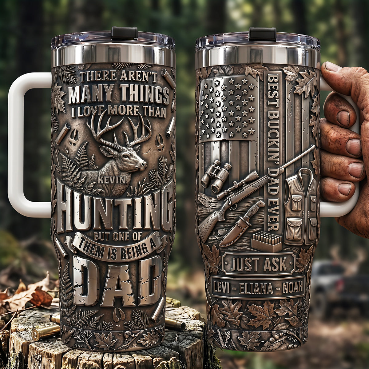 Hunting Obsessed Dad Tumbler With Handle, Personalized Gifts For Dads 03qhta230526 - Tumbler Cup - GoDuckee