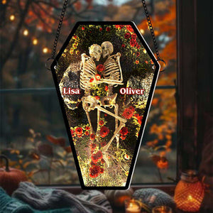 Personalized Gifts For Couple Halloween Suncatcher Ornament Skull Coffin Couple 03OHMH110924 - Ornament - GoDuckee