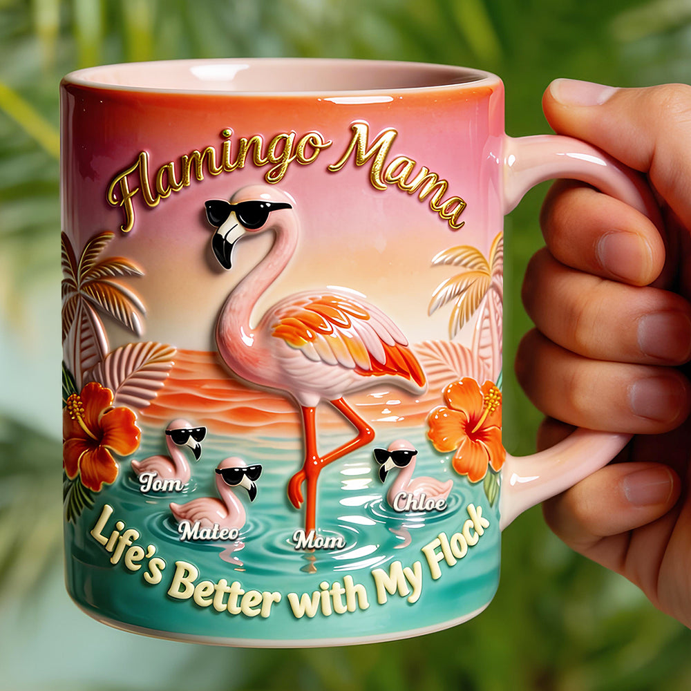 Flamingo Mom With Kids Accent Mug - Personalized Gifts For Mom 01pgdt040326 - Coffee Mug - GoDuckee