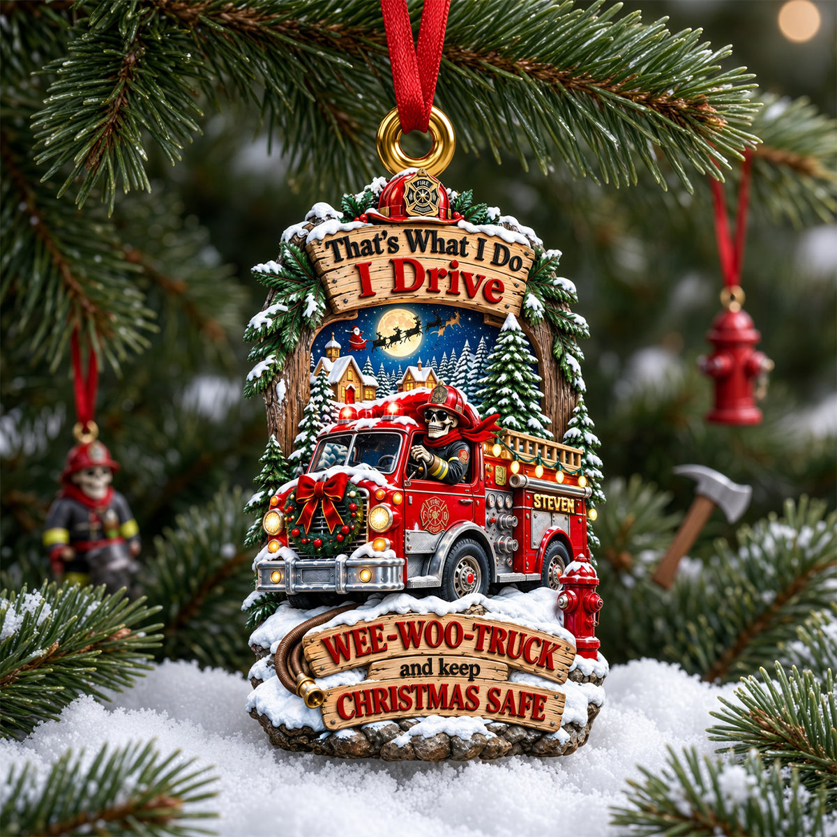 Skeleton Firefighter Ornament - Personalized Gifts For Firefighter Christmas Ornament 05PADH071026 - Ornament - GoDuckee