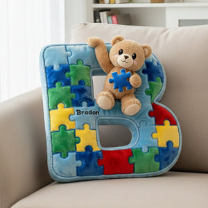 Autism Bear Alphabet Initial Letter Custom Shaped Pillow - Personalized Gifts For Kids 04natn101225 - Pillow - GoDuckee