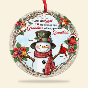 Thank You God, Gift For Grandkids, Personalized Acrylic Ornament, Snowman And Bird Kids Ornament, Christmas Gift - Ornament - GoDuckee