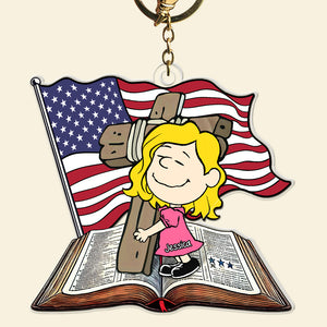 Personalized Gifts For Christians Keychain, Wooden Cross, Bible & American Flag 01qhqn060125 - Keychains - GoDuckee