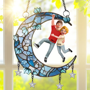 Fun Hanging Couple Moon Suncatcher Ornament - Personalized Gifts For Couple 03qhqn011225 - Ornament - GoDuckee