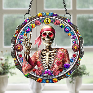 Personalized Gift For Hippie Acrylic Suncatcher, Peace Love Skull 04QHTN060924 - Ornament - GoDuckee