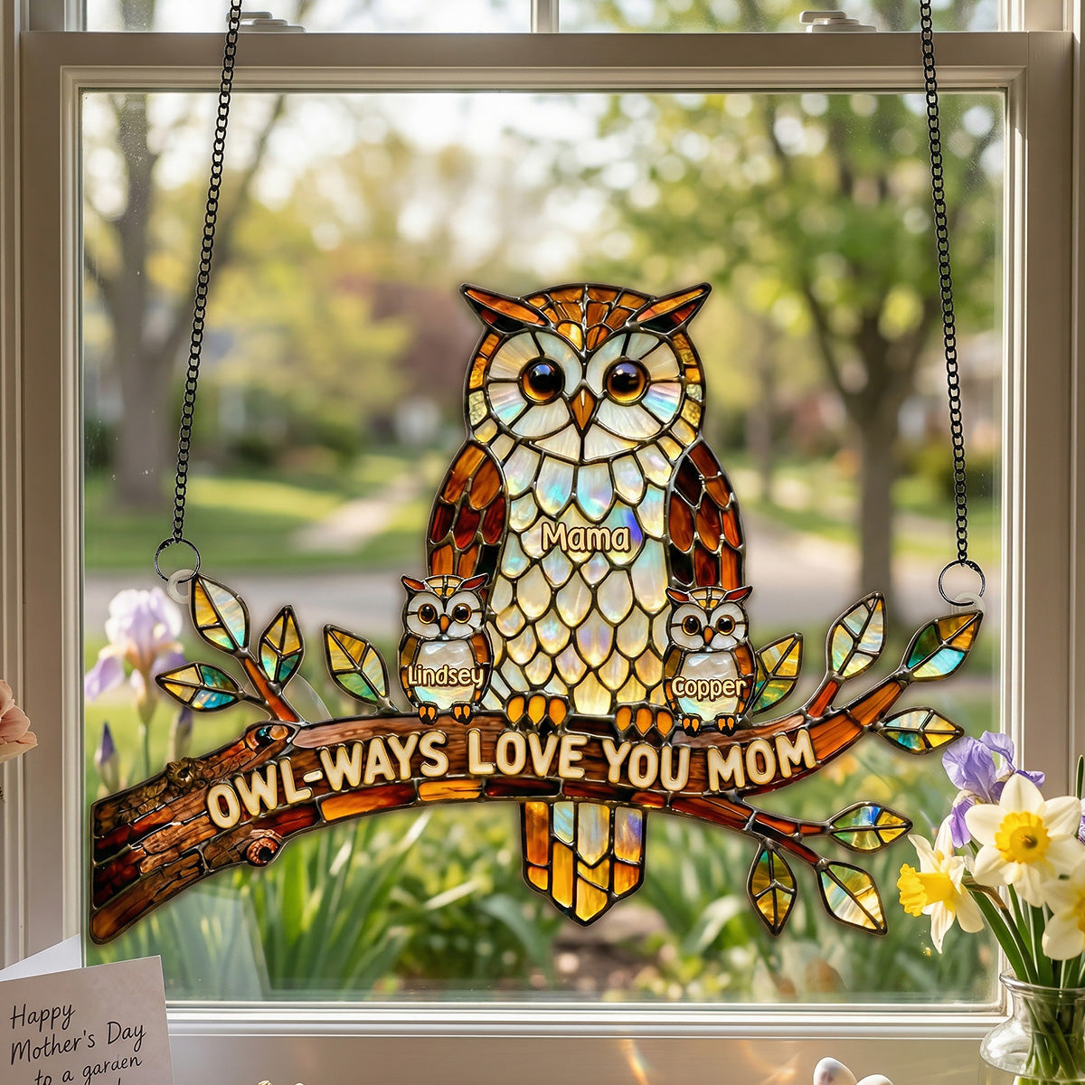 Owl Mom Suncatcher Ornament Personalized Mother's Day Gifts 02KIMG030326 - Ornament - GoDuckee