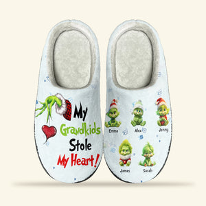 My Grandkids Stole My Heart, Gift For Family, Personalized Home Slippers, Green Kids Slippers, Christmas Gift 04HTHN250923 - Shoes - GoDuckee