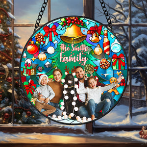 Custom Photo Gifts For Family Round Stain Glass Suncatcher Christmas 04XQMH270924 - Ornament - GoDuckee